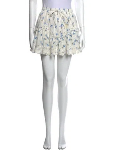 Pre-owned Loveshackfancy Floral Print Mini Skirt In White