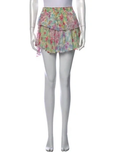 Pre-owned Loveshackfancy Floral Print Mini Skirt In White