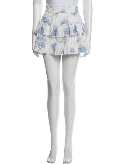 Pre-owned Loveshackfancy Floral Print Mini Skirt In White