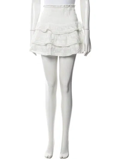 Pre-owned Loveshackfancy Floral Print Mini Skirt In White