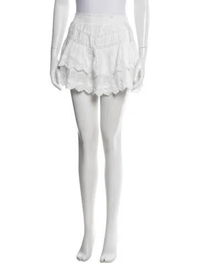 Pre-owned Loveshackfancy Floral Print Mini Skirt In White
