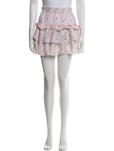 Pre-owned Loveshackfancy Floral Print Mini Skirt In White