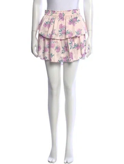 Pre-owned Loveshackfancy Floral Print Mini Skirt In White