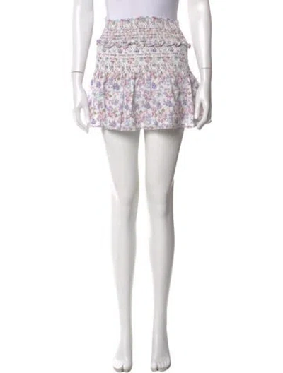 Pre-owned Loveshackfancy Floral Print Mini Skirt In White