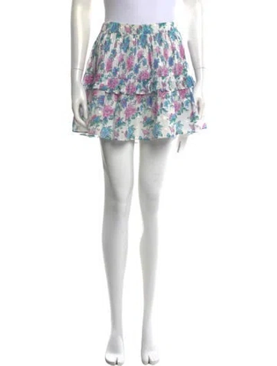 Pre-owned Loveshackfancy Floral Print Mini Skirt In White