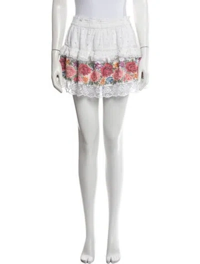 Pre-owned Loveshackfancy Floral Print Mini Skirt In White