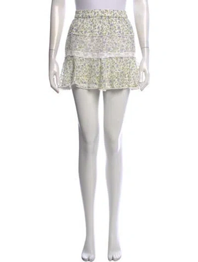 Pre-owned Loveshackfancy Floral Print Mini Skirt In White