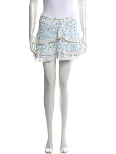 Pre-owned Loveshackfancy Floral Print Mini Skirt In White