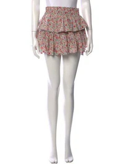 Pre-owned Loveshackfancy Floral Print Mini Skirt In White