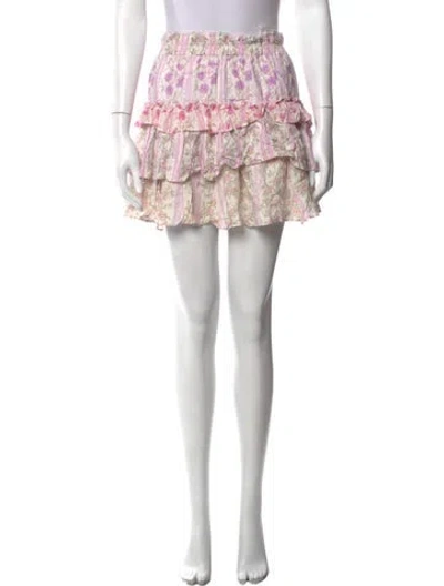 Pre-owned Loveshackfancy Floral Print Mini Skirt In White