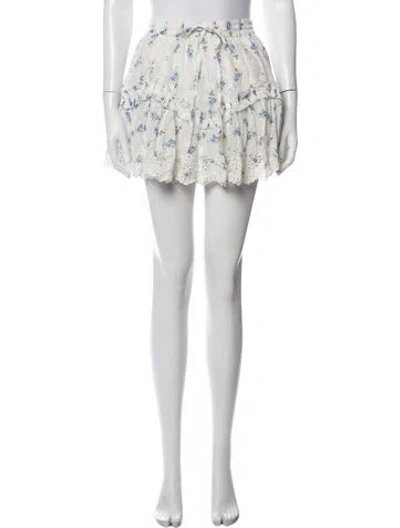 Pre-owned Loveshackfancy Floral Print Mini Skirt In White