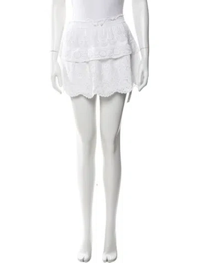 Pre-owned Loveshackfancy Floral Print Mini Skirt In White
