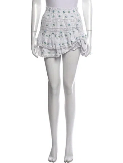 Pre-owned Loveshackfancy Floral Print Mini Skirt In White
