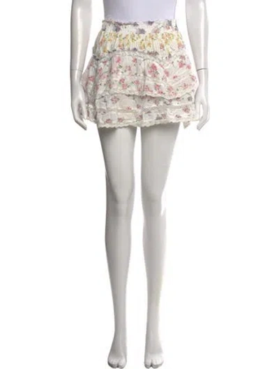 Pre-owned Loveshackfancy Floral Print Mini Skirt In White