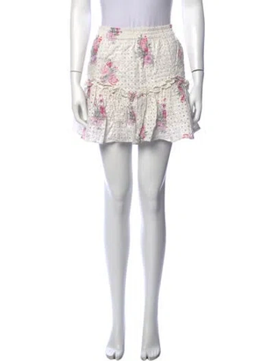 Pre-owned Loveshackfancy Floral Print Mini Skirt In White
