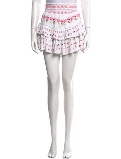 Pre-owned Loveshackfancy Floral Print Mini Skirt In White