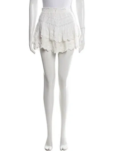 Pre-owned Loveshackfancy Floral Print Mini Skirt In White