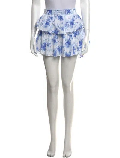 Pre-owned Loveshackfancy Floral Print Mini Skirt In White