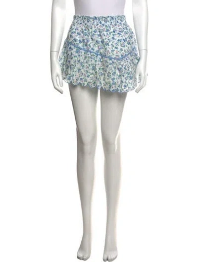 Pre-owned Loveshackfancy Floral Print Mini Skirt In White