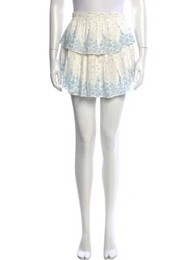 Pre-owned Loveshackfancy Floral Print Mini Skirt In White