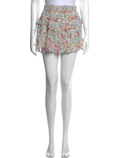 Pre-owned Loveshackfancy Floral Print Mini Skirt In White