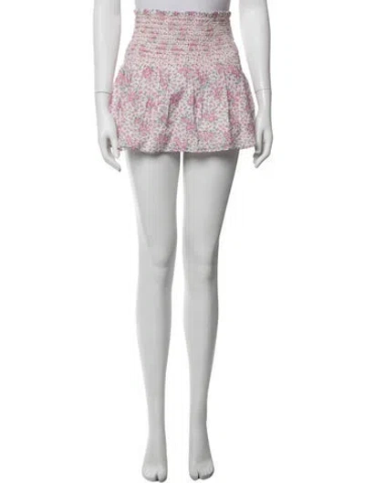 Pre-owned Loveshackfancy Floral Print Mini Skirt In White