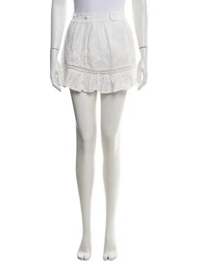 Pre-owned Loveshackfancy Floral Print Mini Skirt In White