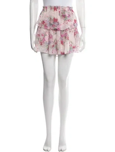 Pre-owned Loveshackfancy Floral Print Mini Skirt In White