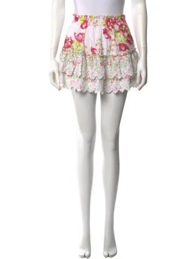 Pre-owned Loveshackfancy Floral Print Mini Skirt In White