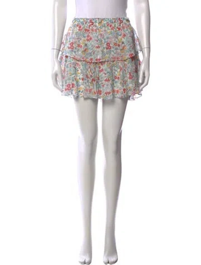 Pre-owned Loveshackfancy Floral Print Mini Skirt In White