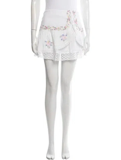 Pre-owned Loveshackfancy Floral Print Mini Skirt In White