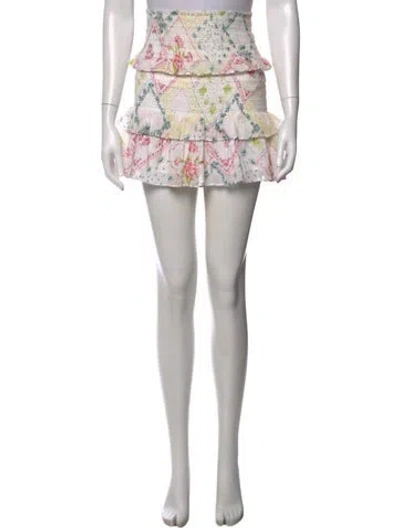 Pre-owned Loveshackfancy Floral Print Mini Skirt In White