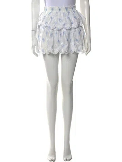 Pre-owned Loveshackfancy Floral Print Mini Skirt In White