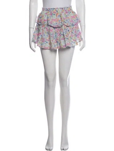 Pre-owned Loveshackfancy Floral Print Mini Skirt In White