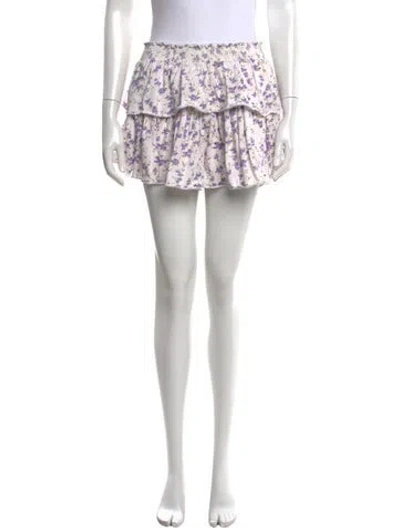 Pre-owned Loveshackfancy Floral Print Mini Skirt In White