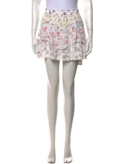 Pre-owned Loveshackfancy Floral Print Mini Skirt In White