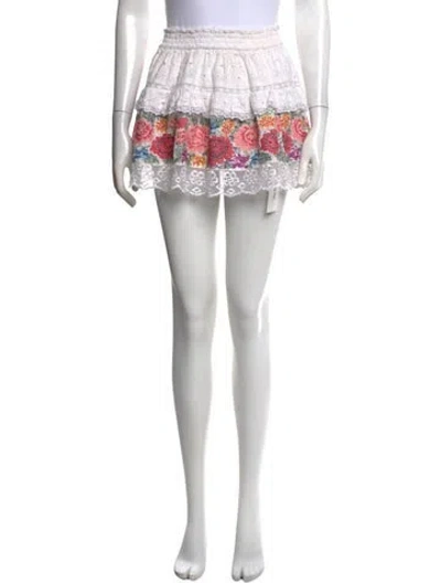 Pre-owned Loveshackfancy Floral Print Mini Skirt In White
