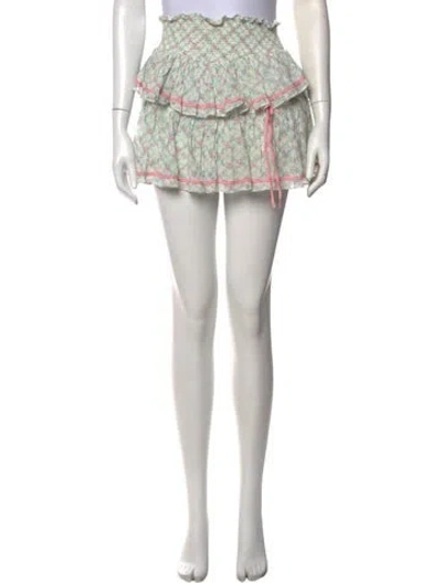 Pre-owned Loveshackfancy Floral Print Mini Skirt In White