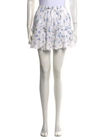 Pre-owned Loveshackfancy Floral Print Mini Skirt In White