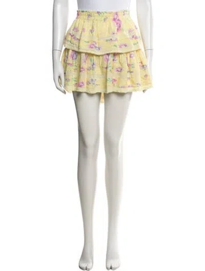 Pre-owned Loveshackfancy Floral Print Mini Skirt In White