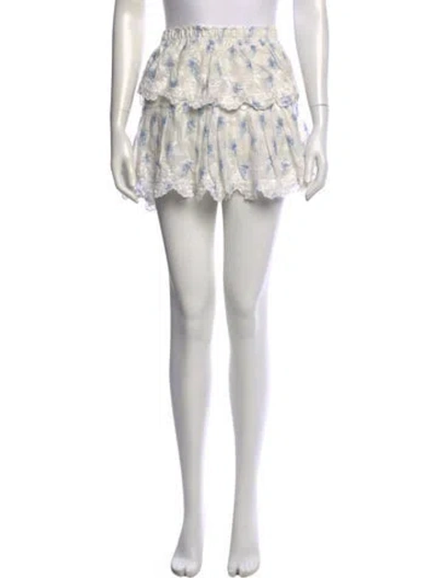 Pre-owned Loveshackfancy Floral Print Mini Skirt In White