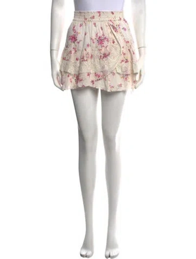 Pre-owned Loveshackfancy Floral Print Mini Skirt In White