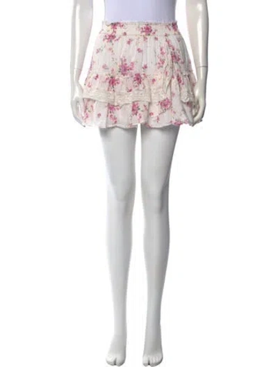 Pre-owned Loveshackfancy Floral Print Mini Skirt In White