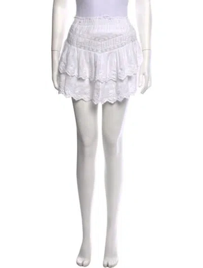 Pre-owned Loveshackfancy Floral Print Mini Skirt In White