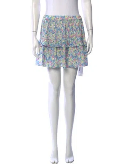 Pre-owned Loveshackfancy Floral Print Mini Skirt In White