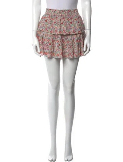 Pre-owned Loveshackfancy Floral Print Mini Skirt In White