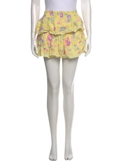 Pre-owned Loveshackfancy Floral Print Mini Skirt In Yellow