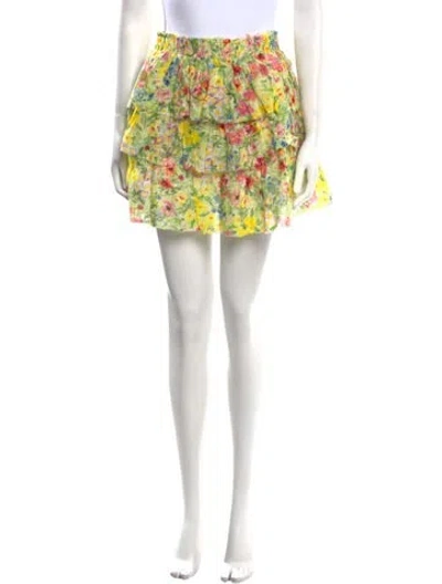 Pre-owned Loveshackfancy Floral Print Mini Skirt In Yellow