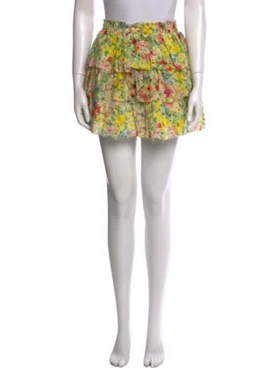 Pre-owned Loveshackfancy Floral Print Mini Skirt In Yellow