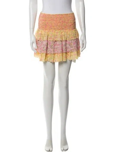 Pre-owned Loveshackfancy Floral Print Mini Skirt In Yellow